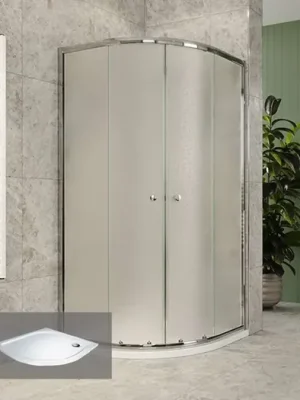 Zlevněný Sprchový set z Kory Lite, čtvrtkruh, 90 cm, chrom ALU, sklo Grape a vaničky z litého mramoru.