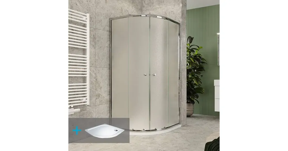 Zlevněný Sprchový set z Kory Lite, čtvrtkruh, 90 cm, chrom ALU, sklo Grape a vaničky z litého mramoru.