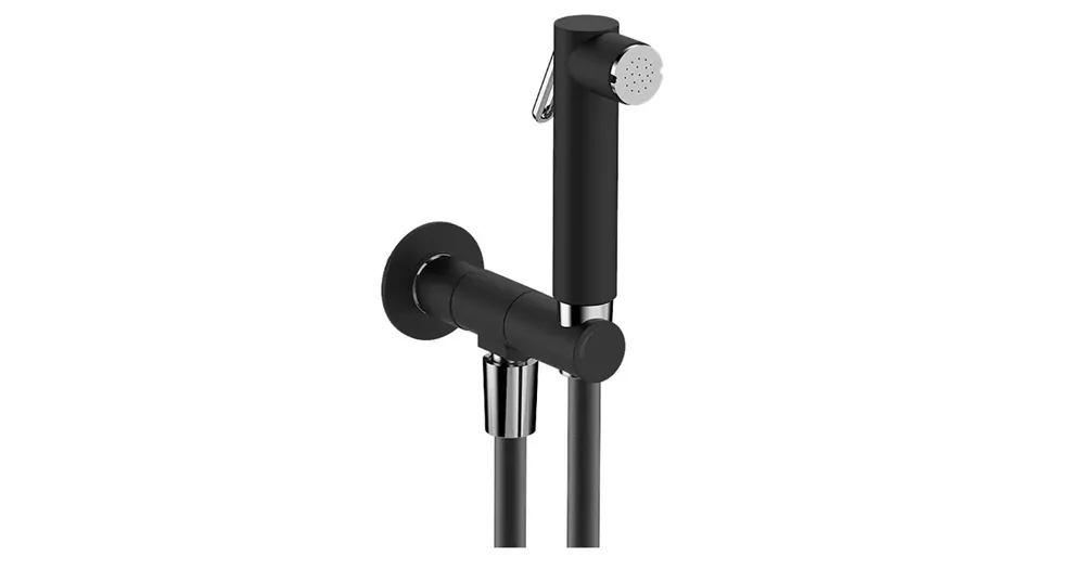 Akce SAPHO Nástěnný ventil s ruční bidetovou sprškou a bezpečnostní pojistkou,kulatý,černá mat