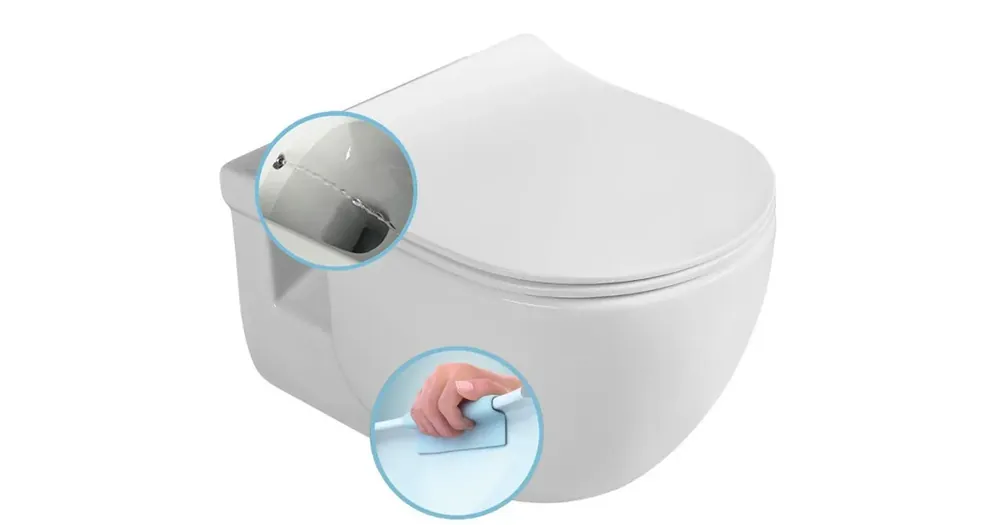 Zlevněný SAPHO BRILLA CLEANWASH závěsná WC mísa s bidetovou sprškou, Rimless, 36,5x53cm, bílá
