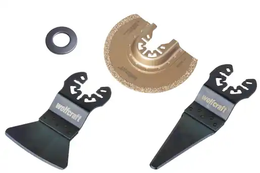 Omezená Nabídka Wolfcraft 8491000 Sada na opravu spár pro vibrační pily „Standard“, 3dílná, univerzální uchycení