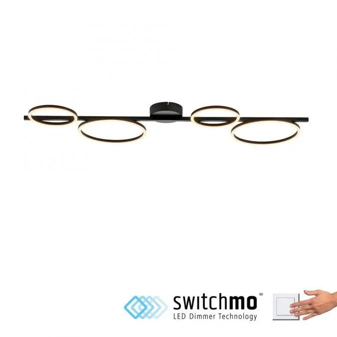 Značkový MINI RITUS LED stropní svítidlo černé světelné kruhy krokově stmívatelné 3000K - JUST LIGHT