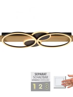 Zlevněný TROOPER LED stropní svítidlo černé s dřevem teplá bílá do ložnice světelný kruh 3000K - JUST LIGHT