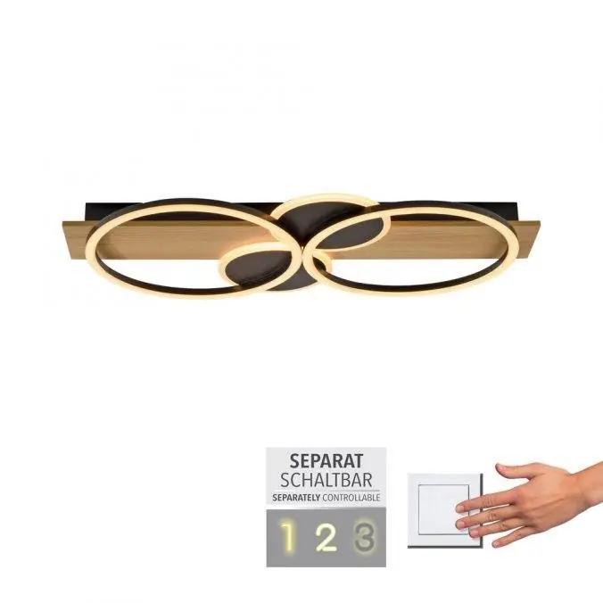 Zlevněný TROOPER LED stropní svítidlo černé s dřevem teplá bílá do ložnice světelný kruh 3000K - JUST LIGHT