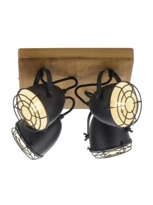 Akční Cena BEETLE Nástěnné svítidlo retrolook vintage dřevo / kov, 4-ramenné, černá - LEUCHTEN DIREKT / JUST LIGHT