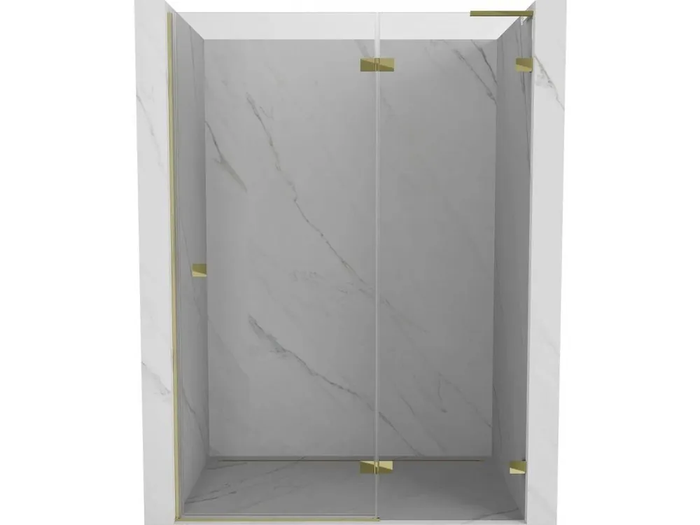 Značkový MEXEN/S - Lunar L sprchové dveře křídlové pravé 130, transparent, zlatá 834L-130-000-50-00-P