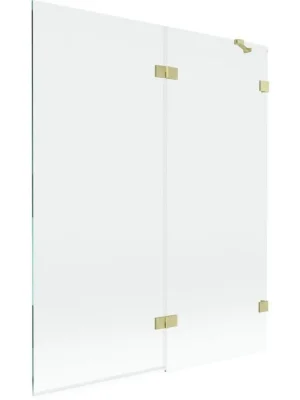Akce MEXEN/S - Lunar vanová zástěna 2-křídlová pravá 140 x 150, transparent, zlatá kartáčovaná 897-140-100-55-00-P