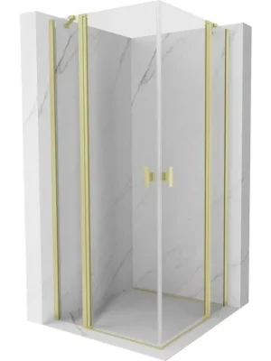 Značkový MEXEN/S - Mist Duo sprchový kout dveře křídlové 70 x 70, transparent, zlato kartáčovaná 8A4-070-070-55-00
