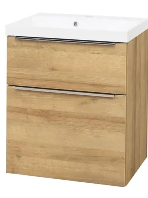 Akční Cena Mailo, koupelnová skříňka, umyvadlo z litého mramoru, dub, 2 zásuvky, 610x700x480 mm