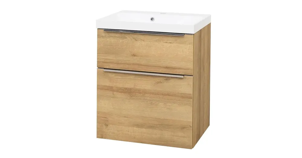 Akční Cena Mailo, koupelnová skříňka, umyvadlo z litého mramoru, dub, 2 zásuvky, 610x700x480 mm