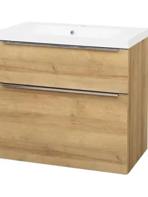 Akce Mailo, koupelnová skříňk, umyvadlo z litého mramoru, dub, 2 zásuvky,  810x700x480 mm