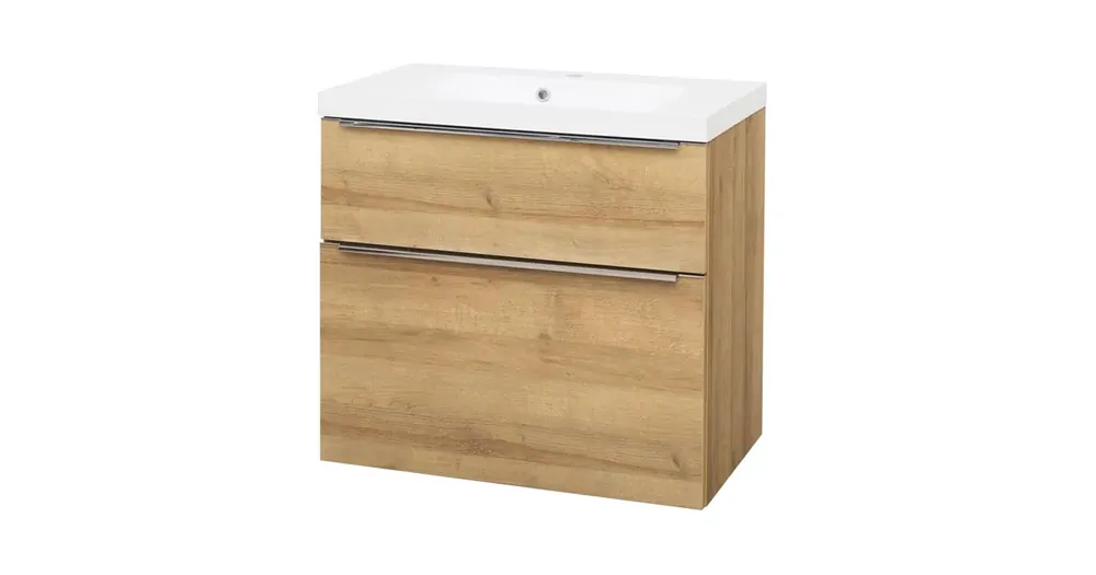Akce Mailo, koupelnová skříňk, umyvadlo z litého mramoru, dub, 2 zásuvky,  810x700x480 mm