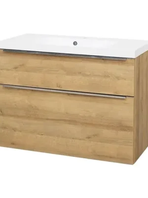 Zlevněný Mailo, koupelnová skříňka, umyvadlo z litého mramoru, dub, 2 zásuvky, 1010x700x480 mm
