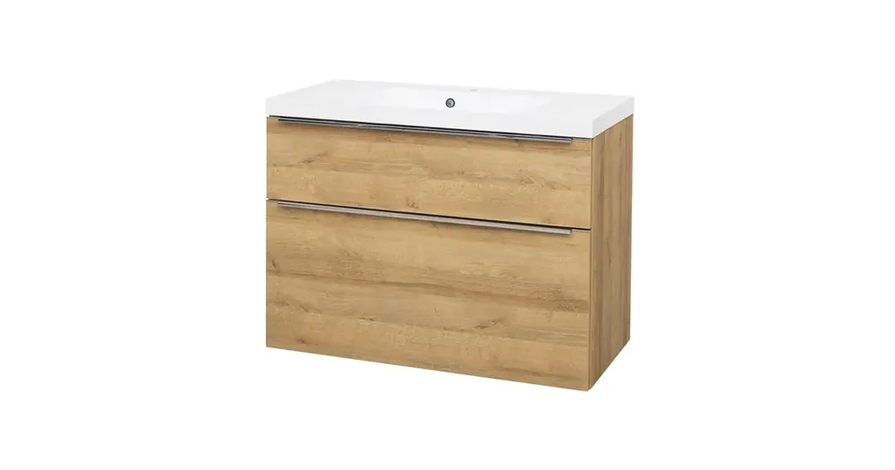 Zlevněný Mailo, koupelnová skříňka, umyvadlo z litého mramoru, dub, 2 zásuvky, 1010x700x480 mm