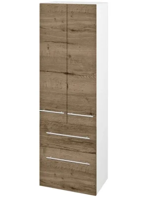 Značkový Vysoká skříň DOS SVD2Z2 50 - N01 Bílá lesk / Úchytka T02 / D21 Tobacco