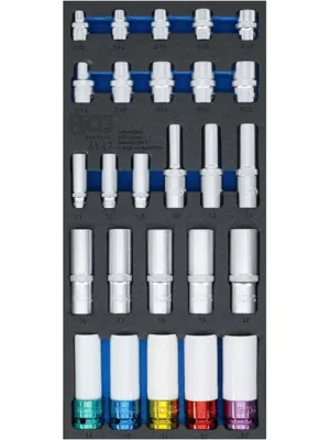 Značkový BGS Vložka do dílenského vozíku 1/3: nástrčná šestihranná hlavice, hloubka 11–22 mm, E-profil