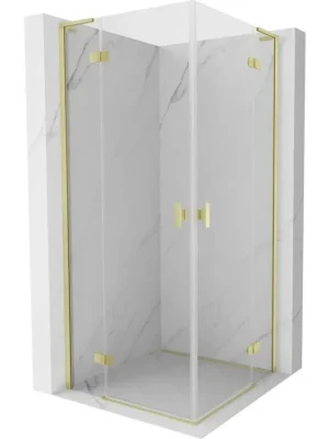 Značkový MEXEN/S - Mist-H L Duo sprchový kout dveře křídlové 90 x 90, transparent, zlato kartáčovaná 8A5L-090L-090P-55-00