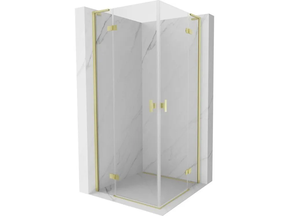 Značkový MEXEN/S - Mist-H L Duo sprchový kout dveře křídlové 90 x 90, transparent, zlato kartáčovaná 8A5L-090L-090P-55-00