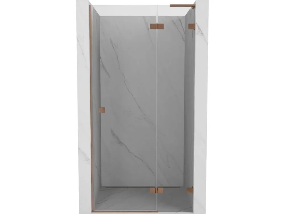 Značkový MEXEN/S - Lunar L sprchové dveře křídlové pravé 120, transparent, měď kartáčovaná 834L-120-000-65-00-P