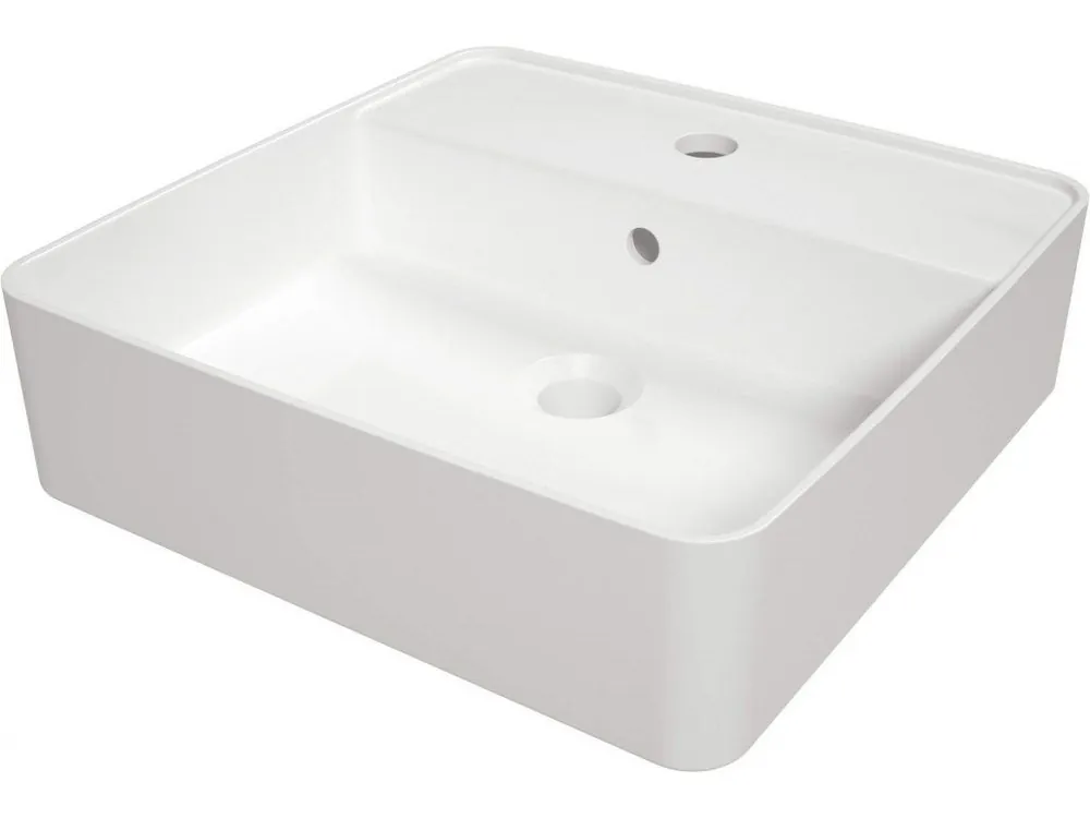 DEANTE - Čtvercové bílé keramické umyvadlo, na desku, s policí na baterii CGS_6U4B Tovární Cena