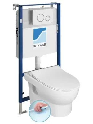 ABSOLUTE závěsné WC Rimless s podomítkovou nádržkou a tlačítkem Schwab, bílá Cenový Hit