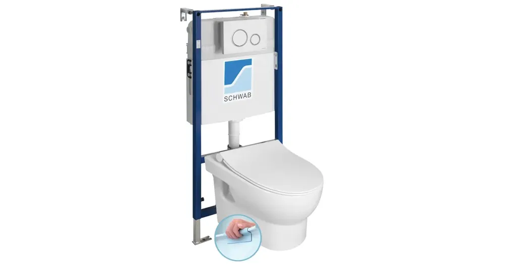ABSOLUTE závěsné WC Rimless s podomítkovou nádržkou a tlačítkem Schwab, bílá Cenový Hit