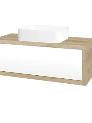 Zlevněný Koupelnová skříňka STORM SZZ 100 (umyvadlo Joy) - D15 Nebraska / L01 Bílá vysoký lesk