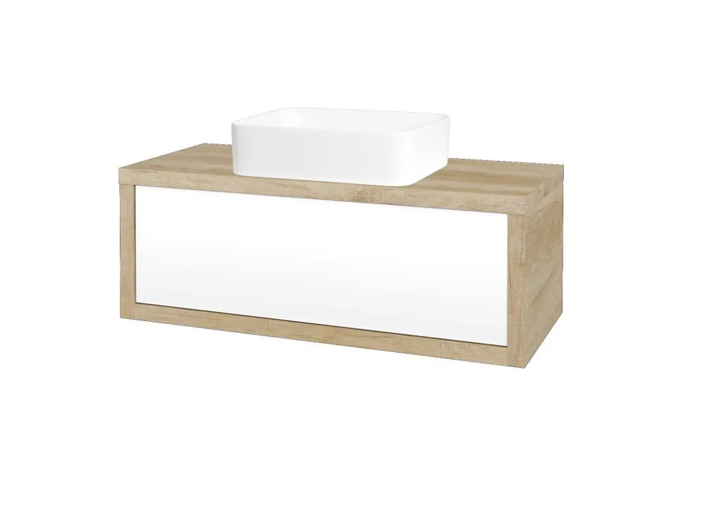 Zlevněný Koupelnová skříňka STORM SZZ 100 (umyvadlo Joy) - D15 Nebraska / L01 Bílá vysoký lesk