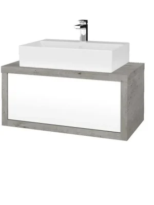 Akce Koupelnová skříňka STORM SZZ 80 (umyvadlo Kube) - D01 Beton / L01 Bílá vysoký lesk
