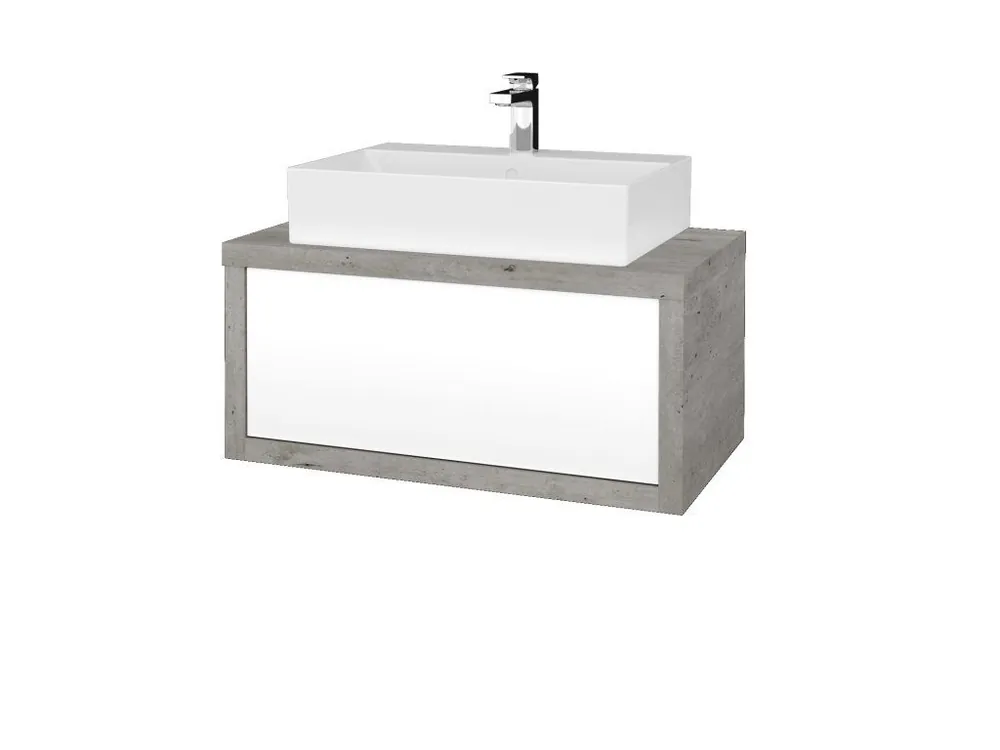 Akce Koupelnová skříňka STORM SZZ 80 (umyvadlo Kube) - D01 Beton / L01 Bílá vysoký lesk