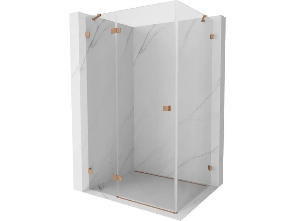 Značkový MEXEN/S - Lunar sprchový kout dveře křídlové levá 95 x 80, transparent, měď kartáčovaná 834-095-080-65-00-L