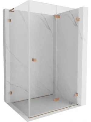 Značkový MEXEN/S - Lunar-F L sprchový kout skládací dveře pravá 95 x 80, transparent, měď kartáčovaná 836L-095-080-65-00-P