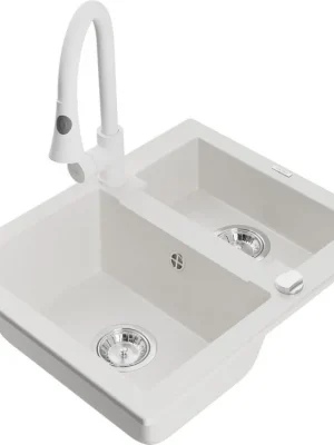 MEXEN/S - Carlos granitový dřez 1.5 včetně baterie Elia, bílá 6518-20-670101-20 Výhodná Nabídka