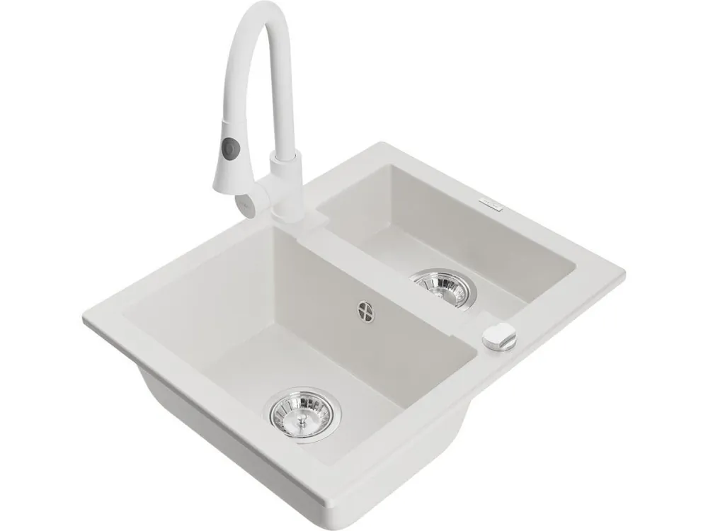 MEXEN/S - Carlos granitový dřez 1.5 včetně baterie Elia, bílá 6518-20-670101-20 Výhodná Nabídka
