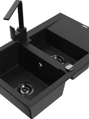 Horká Nabídka MEXEN/S - Gaspar granitový dřez 1.5 s odkapávačem včetně baterie Rita, černý 6507-77-670300-70-B