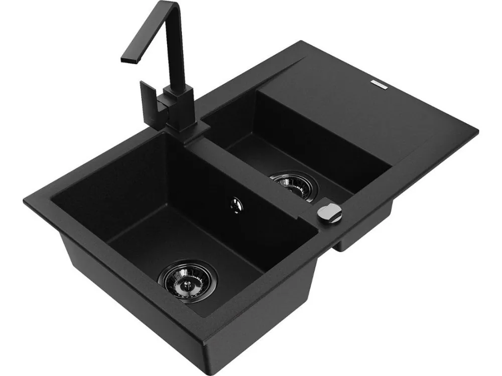 Horká Nabídka MEXEN/S - Gaspar granitový dřez 1.5 s odkapávačem včetně baterie Rita, černý 6507-77-670300-70-B