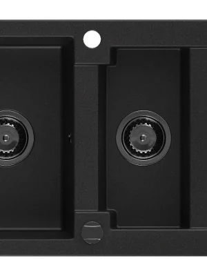 Tovární Cena MEXEN/S - Gaspar granitový dřez 1.5 s odkapávačem 737 x 475 mm, černý, černý sifon 6507731505-77-B