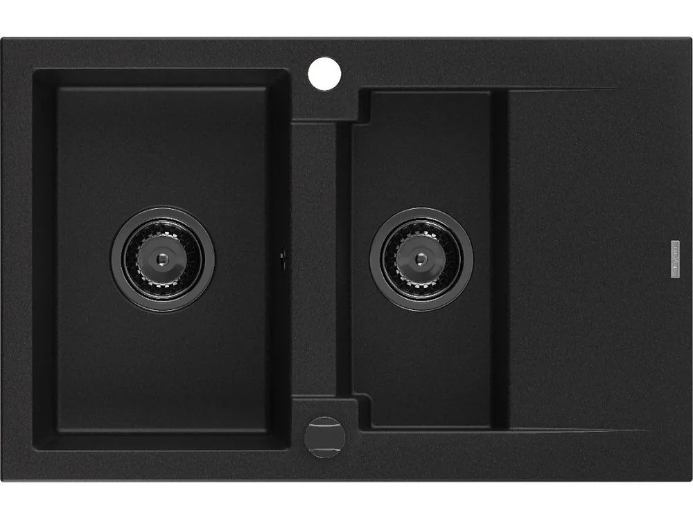 Tovární Cena MEXEN/S - Gaspar granitový dřez 1.5 s odkapávačem 737 x 475 mm, černý, černý sifon 6507731505-77-B