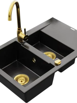 MEXEN/S - Gaspar granitový dřez 1.5 s odkapávačem včetně baterie Telma, černá 6507-77-670200-50 Originální