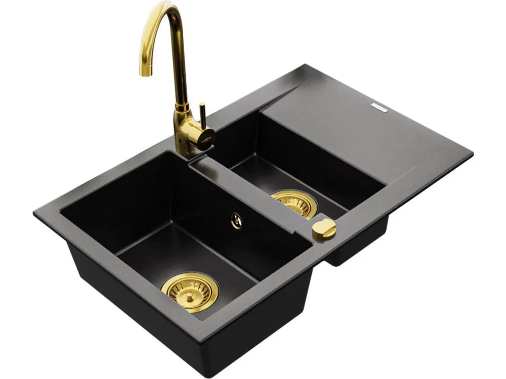 MEXEN/S - Gaspar granitový dřez 1.5 s odkapávačem včetně baterie Telma, černá 6507-77-670200-50 Originální