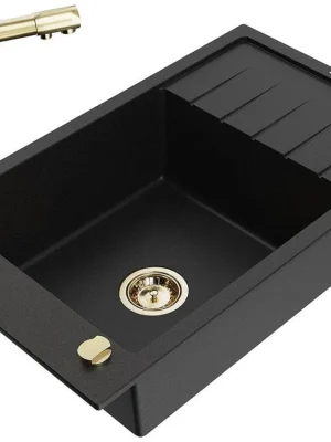 MEXEN/S - Elias granitový dřez 1-miska včetně baterie Duero, černá 6511-77-671600-50 Výhodná Nabídka