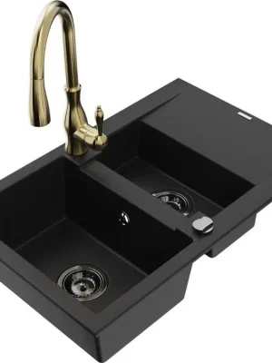 Ověřený MEXEN/S - Gaspar granitový dřez 1.5 s odkapávačem včetně baterie Savita, černá 6507-77-672601-50-B