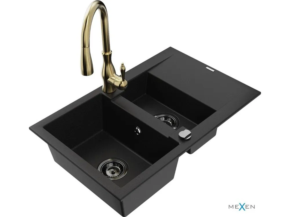 Ověřený MEXEN/S - Gaspar granitový dřez 1.5 s odkapávačem včetně baterie Savita, černá 6507-77-672601-50-B