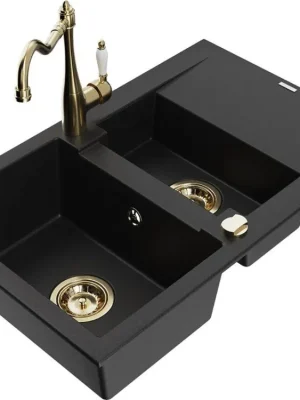 MEXEN/S - Gaspar granitový dřez 1.5 s odkapávačem včetně baterie Carla, černá 6507-77-670700-50 Oblíbený