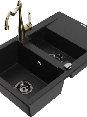 MEXEN/S - Gaspar granitový dřez 1.5 s odkapávačem včetně baterie Carla, černá 6507-77-670700-50-B Ověřený