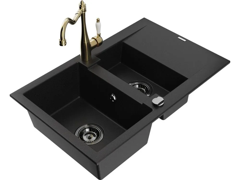 MEXEN/S - Gaspar granitový dřez 1.5 s odkapávačem včetně baterie Carla, černá 6507-77-670700-50-B Ověřený
