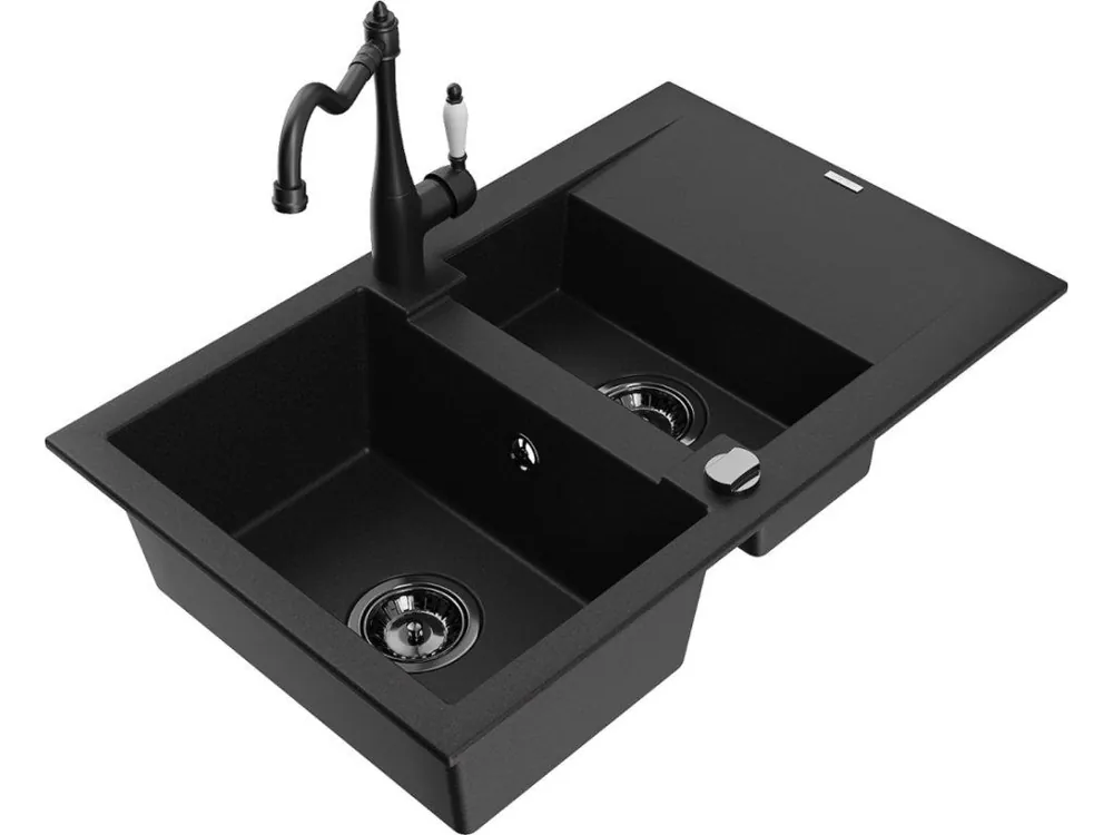 MEXEN/S - Gaspar granitový dřez 1.5 s odkapávačem včetně baterie Carla, černá 6507-77-670700-70-B Speciální Cena