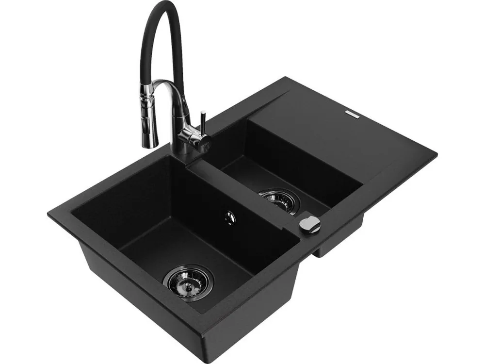MEXEN/S - Gaspar granitový dřez 1.5 s odkapávačem včetně baterie Aster, černá 6507-77-73450-07-B Speciální Cena