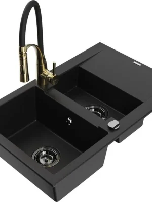 MEXEN/S - Gaspar granitový dřez 1.5 s odkapávačem včetně baterie Aster, černá 6507-77-73450-57-B Nejprodávanější