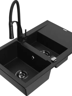 MEXEN/S - Gaspar granitový dřez 1.5 s odkapávačem včetně baterie Aster, černá 6507-77-73450-70-B Vrácení Zdarma